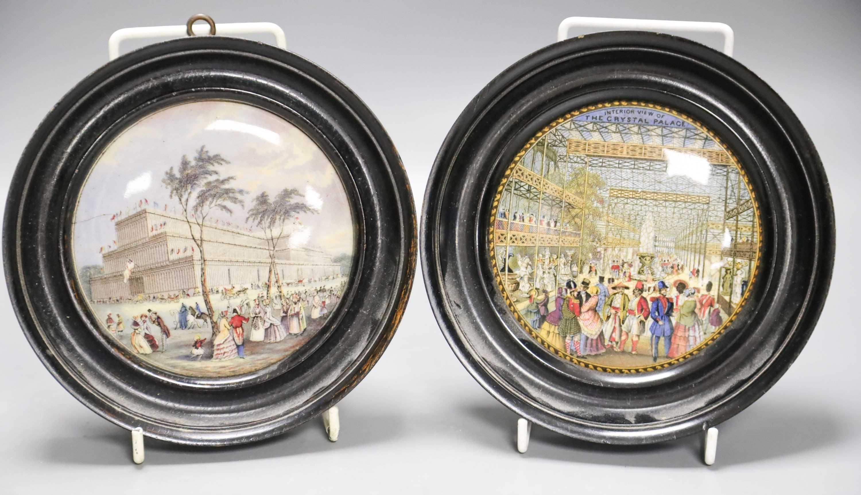 Two Victorian pot lids depicting the Crystal Palace